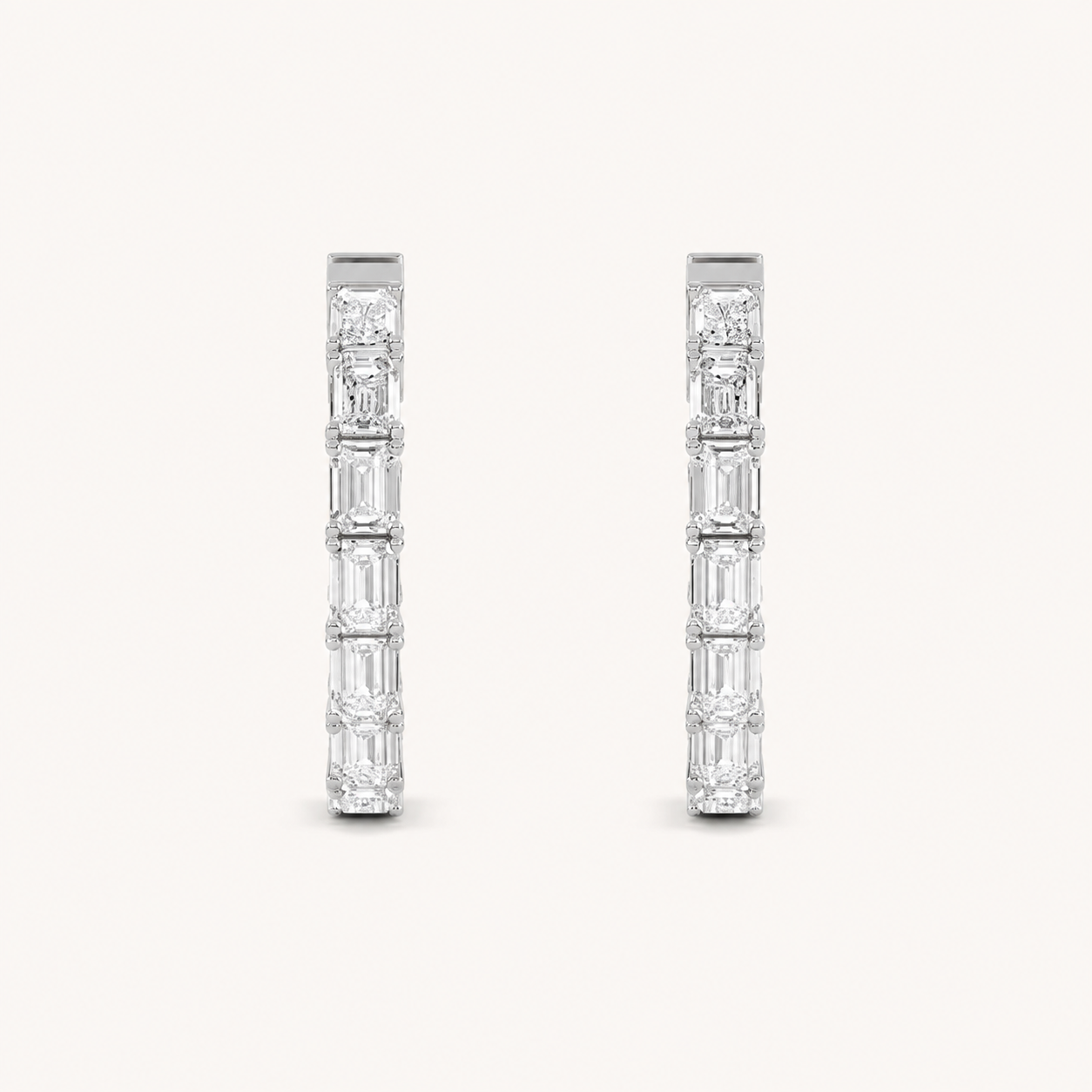 4CT Emerald Cut Lab Grown Diamond Inside Out Hoop Earrings