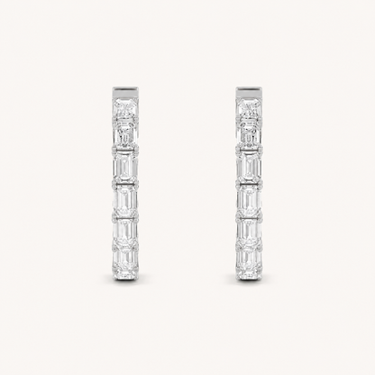 4CT Emerald Cut Lab Grown Diamond Inside Out Hoop Earrings