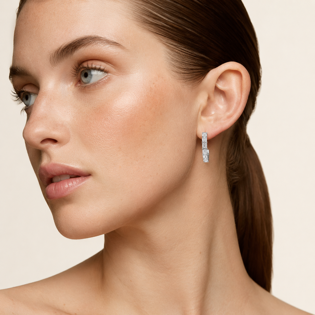 4CT Emerald Cut Lab Grown Diamond Inside Out Hoop Earrings