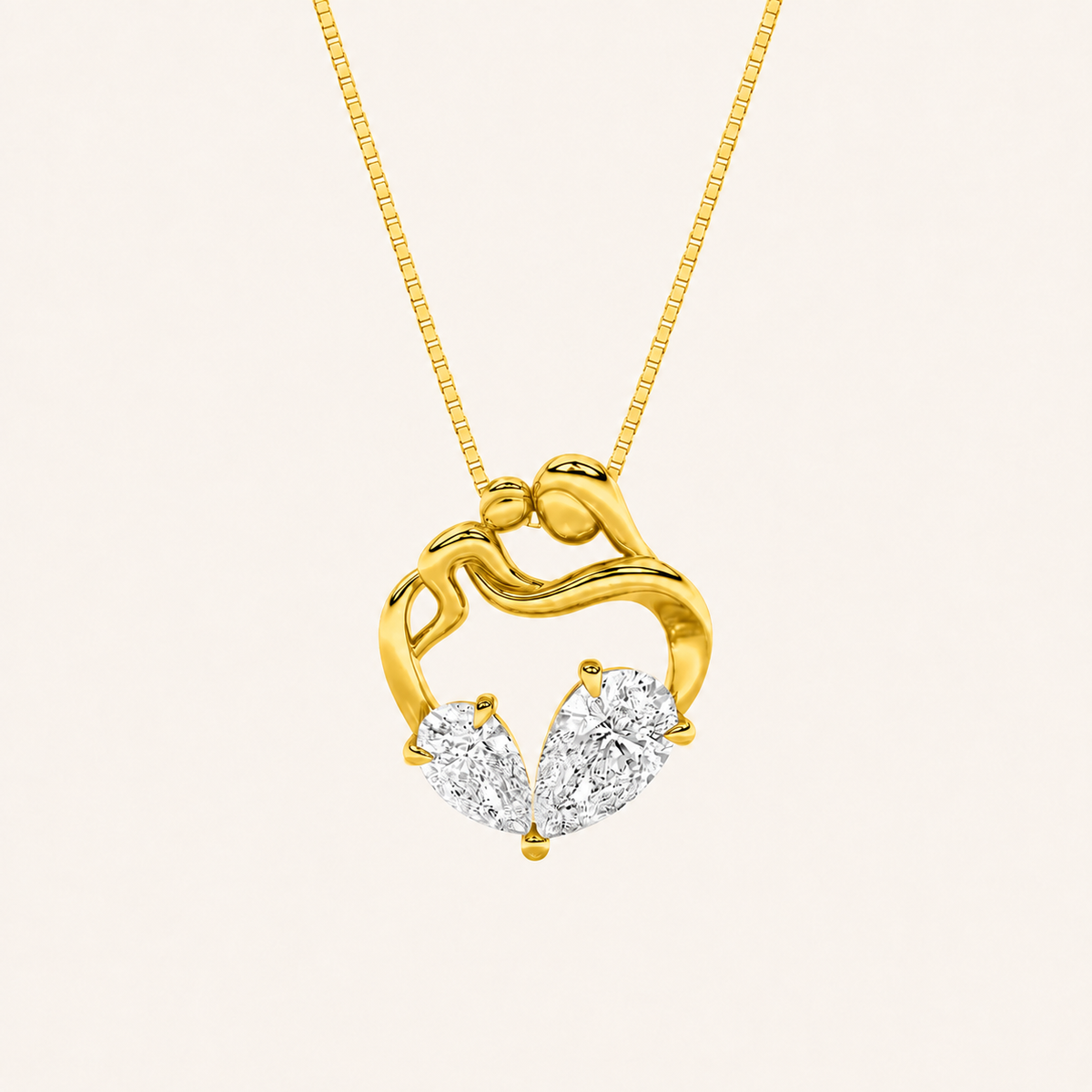3Ct Pear Cut Lab Grown Diamond Mother & Child Heart Pendant Necklace