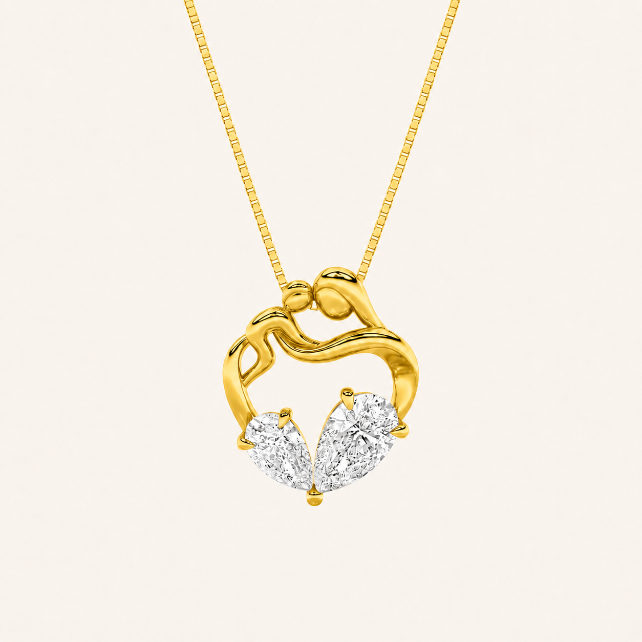 3Ct Pear Cut Lab Grown Diamond Mother & Child Heart Pendant Necklace