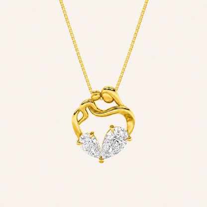 3Ct Pear Cut Lab Grown Diamond Mother & Child Heart Pendant Necklace