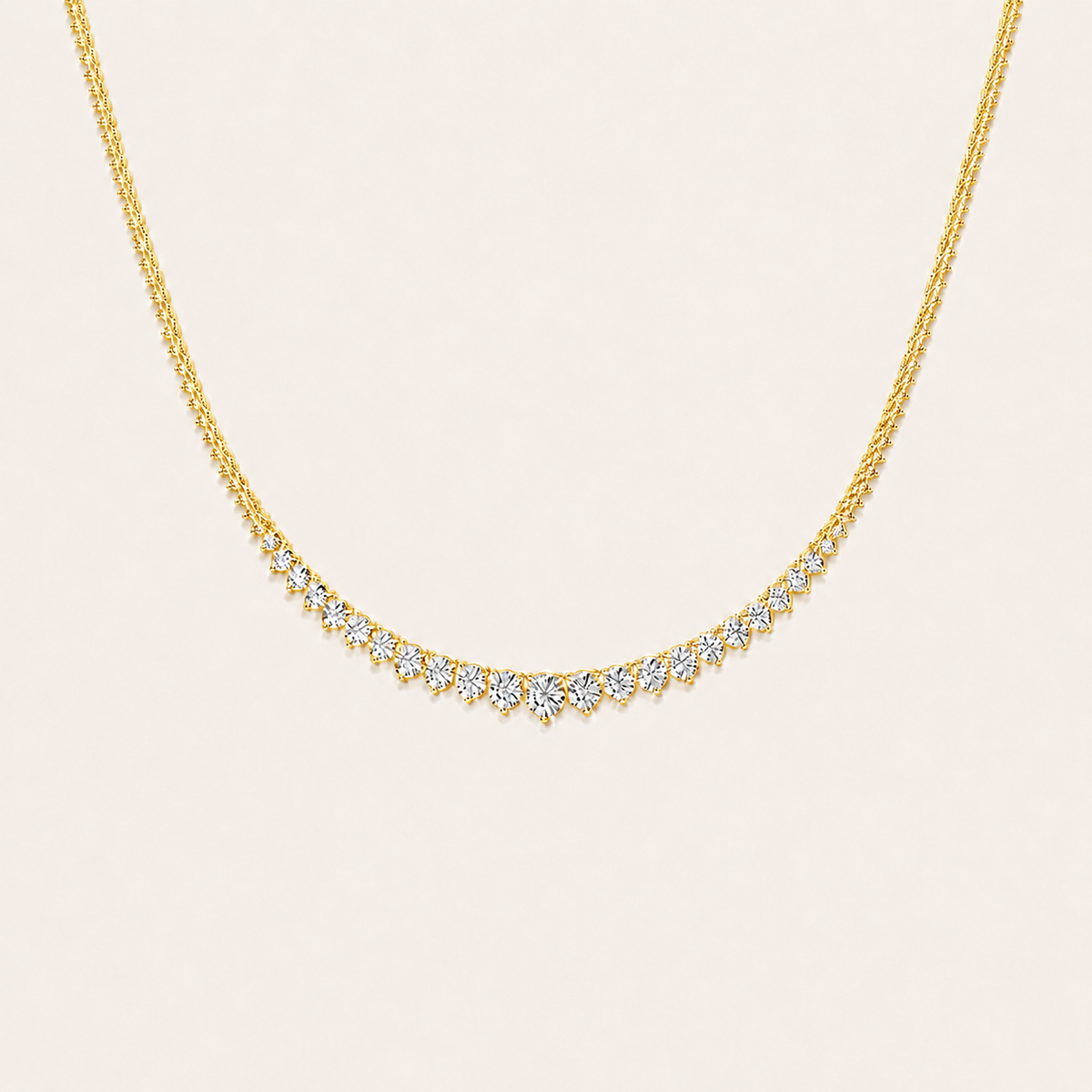 10Ct Round Cut Lab Grown Diamond Three Prong Graduating Tennis Necklace
