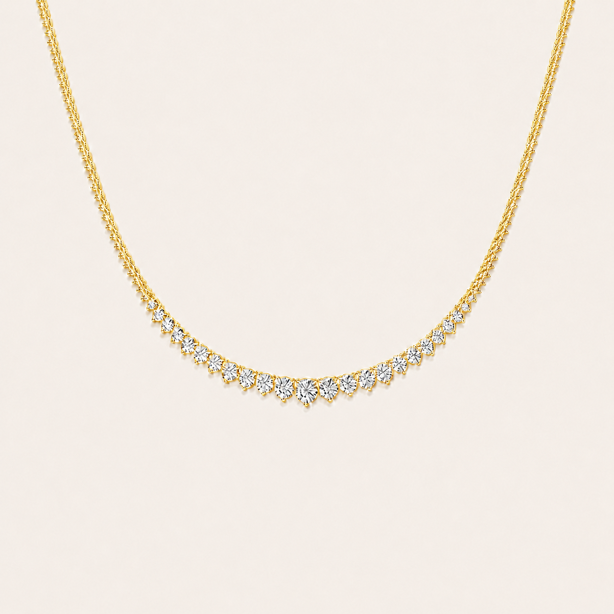 10Ct Round Cut Lab Grown Diamond Three Prong Graduating Tennis Necklace
