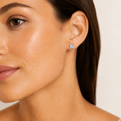 5CT Princess Cut Lab Grown Diamond Classic Basket Set Stud Earrings
