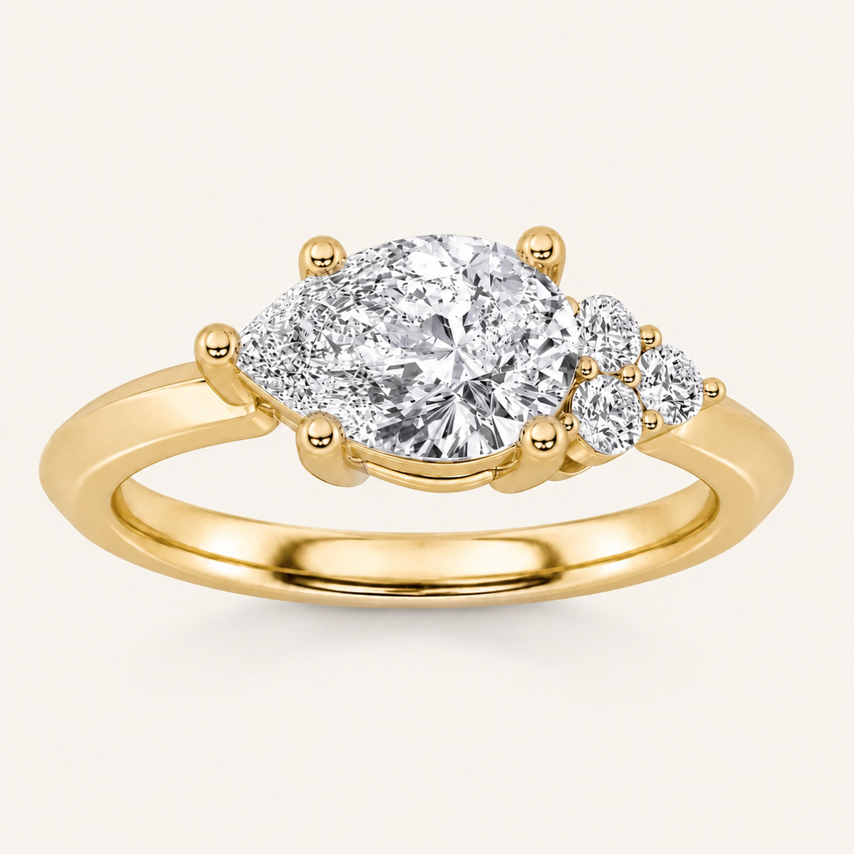 1 CT Pear Cut Lab Grown Diamond East West Side Stone Ring