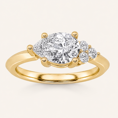 1 CT Pear Cut Lab Grown Diamond East West Side Stone Ring