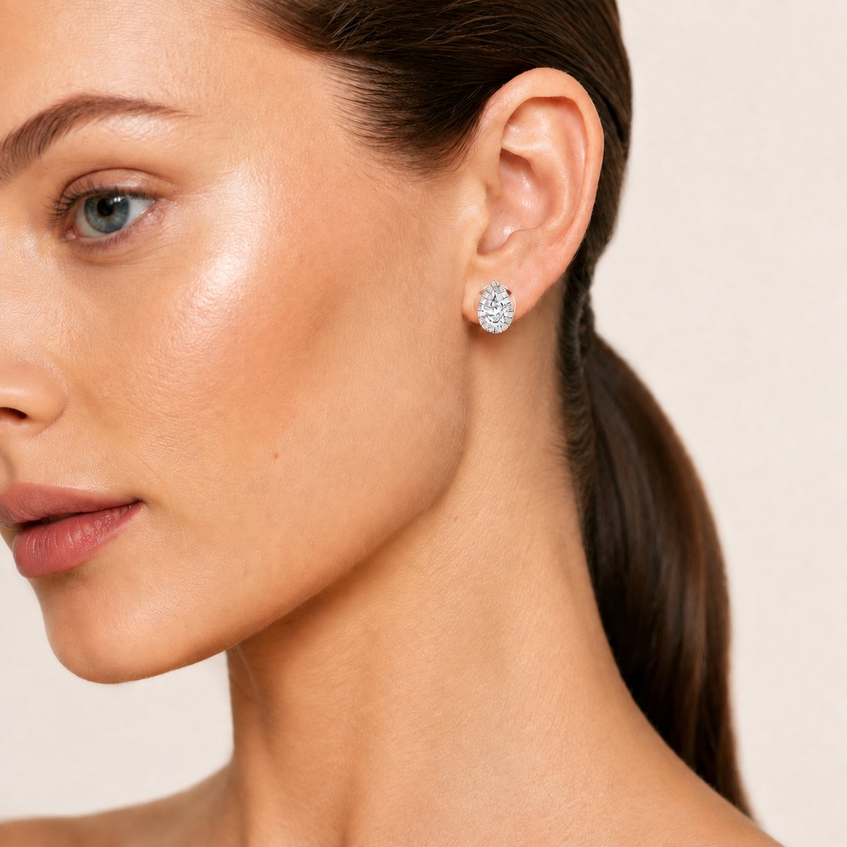 3CT Pear Cut Lab Grown Diamond Halo Stud Earrings
