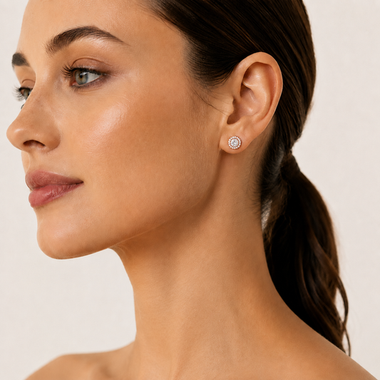 1.5CT Round Cut Lab Grown Diamond Halo Stud Earrings