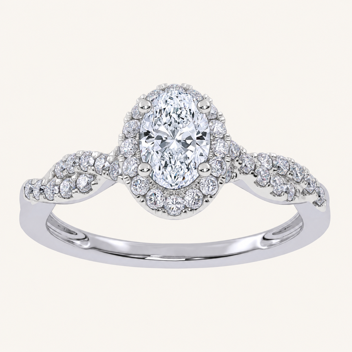 0.52 CT Oval Cut Lab Grown Diamond Promise Halo Ring
