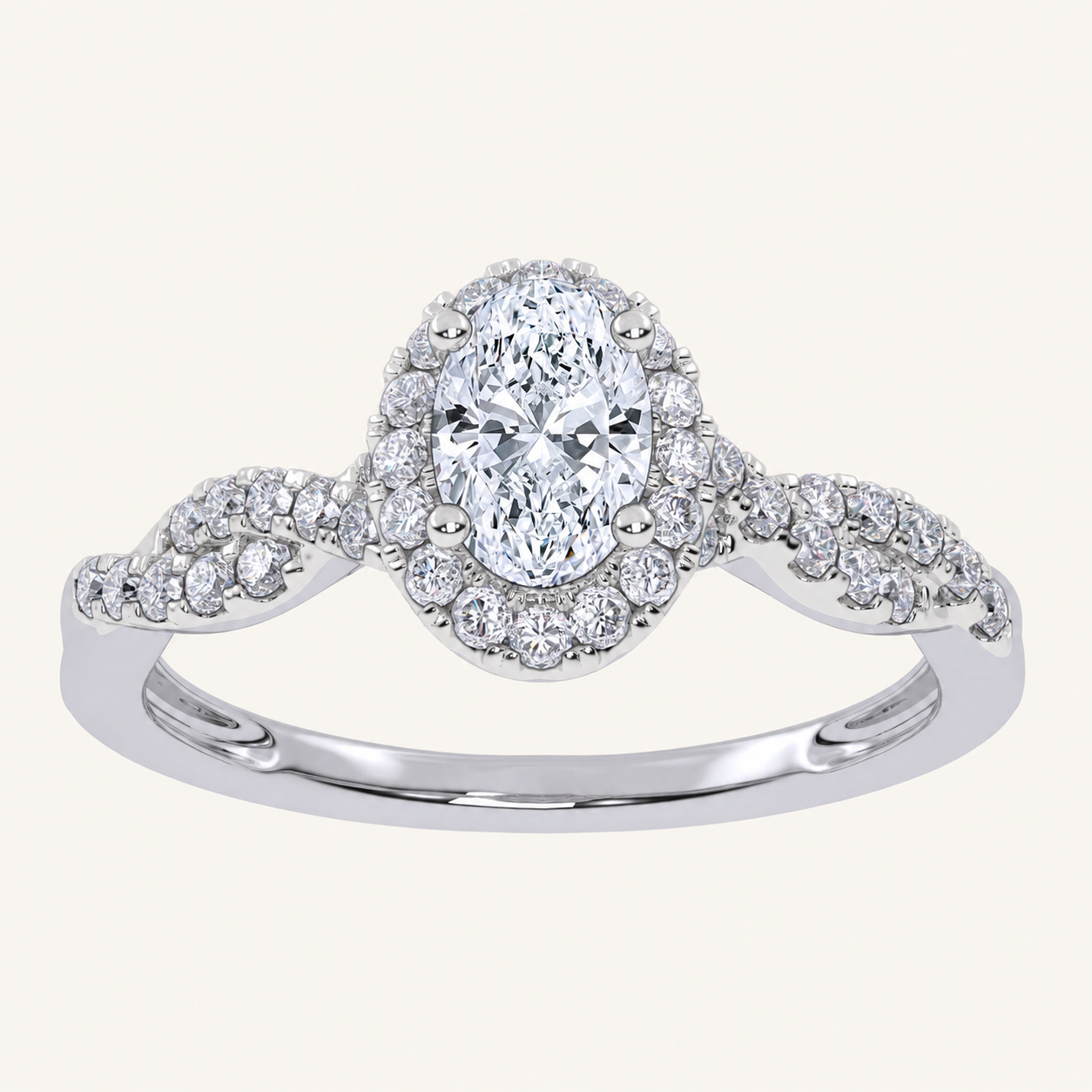 0.52 CT Oval Cut Lab Grown Diamond Promise Halo Ring