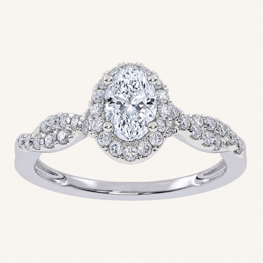 0.52 CT Oval Cut Lab Grown Diamond Promise Halo Ring