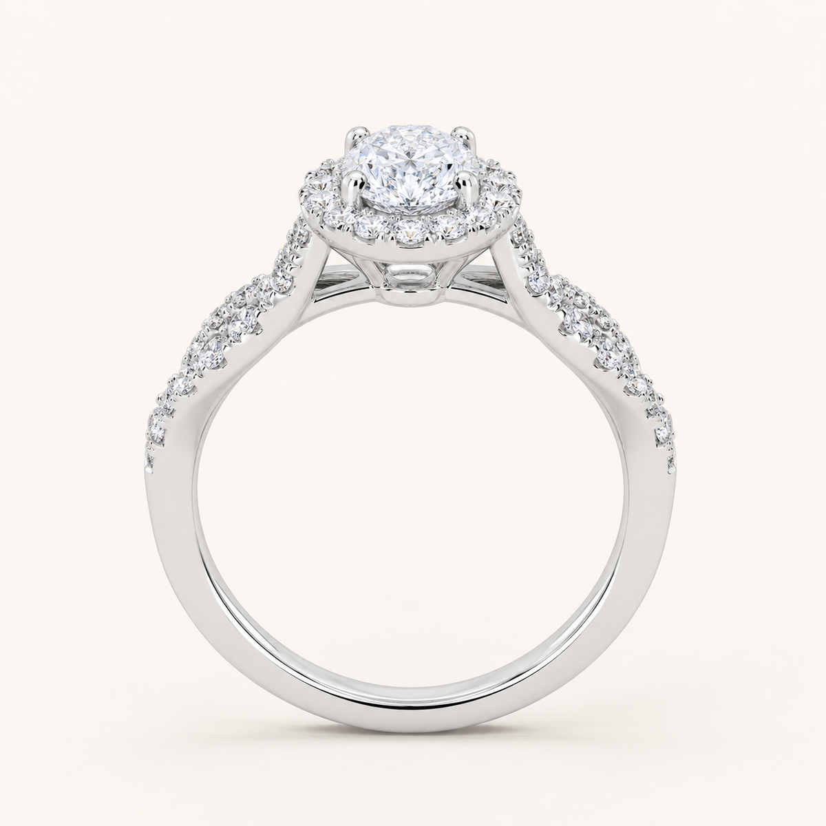0.52 CT Oval Cut Lab Grown Diamond Promise Halo Ring