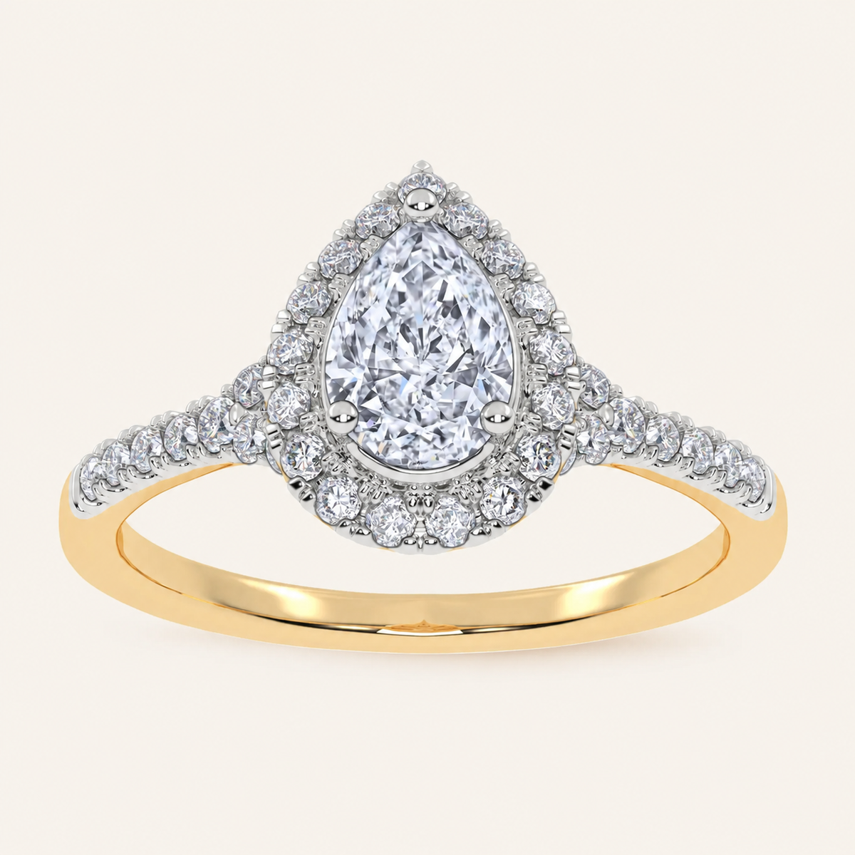 0.50 CT Pear Cut Lab Grown Diamond Promise Halo Ring