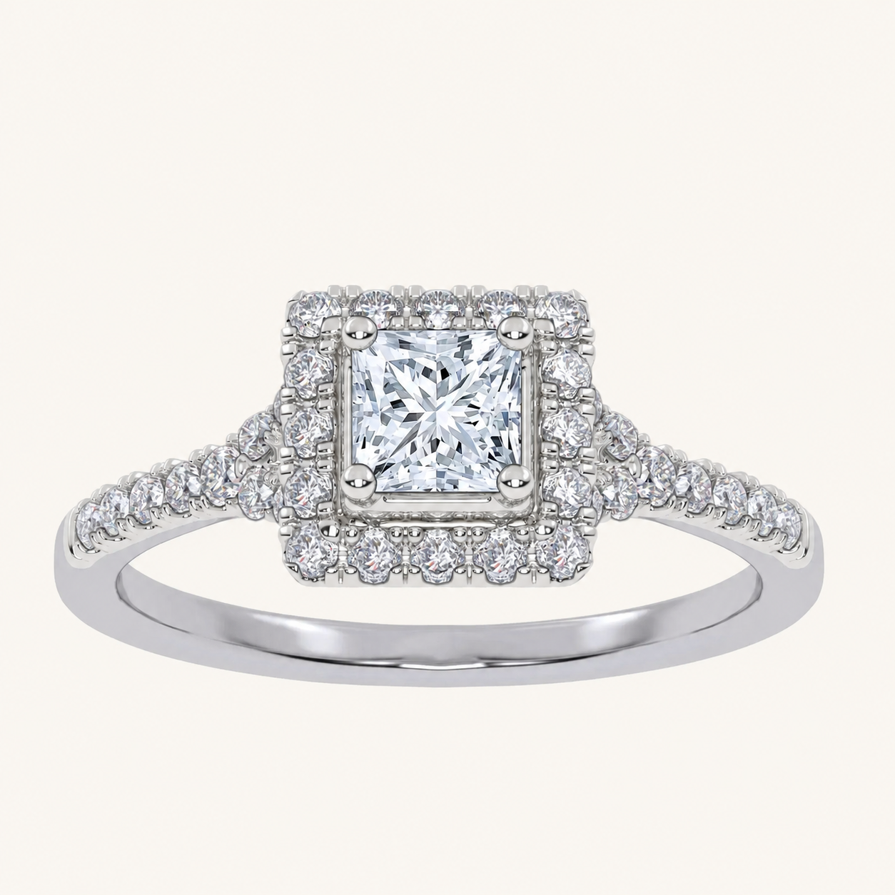 0.50 CT Princess Cut Lab Grown Diamond Promise Halo Ring