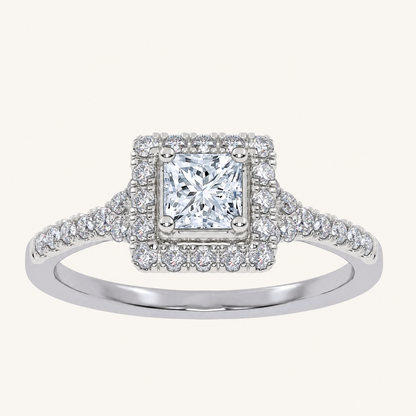 0.50 CT Princess Cut Lab Grown Diamond Promise Halo Ring