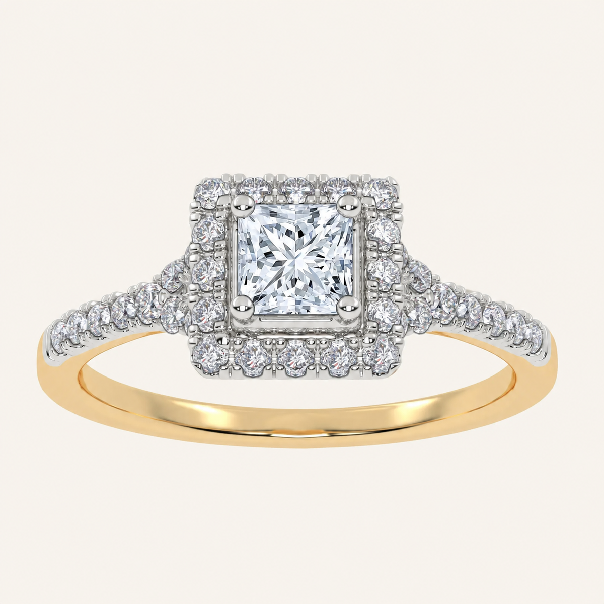 0.50 CT Princess Cut Lab Grown Diamond Promise Halo Ring