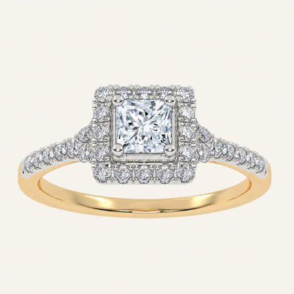 0.50 CT Princess Cut Lab Grown Diamond Promise Halo Ring