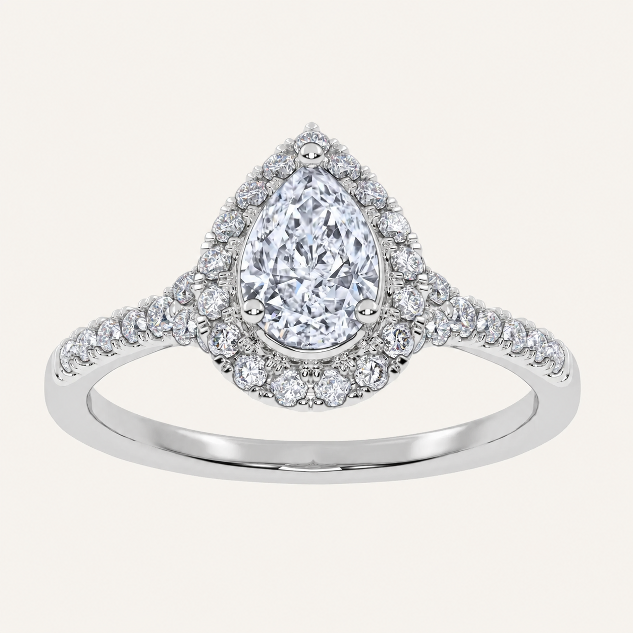 0.50 CT Pear Cut Lab Grown Diamond Promise Halo Ring