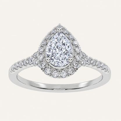 0.50 CT Pear Cut Lab Grown Diamond Promise Halo Ring