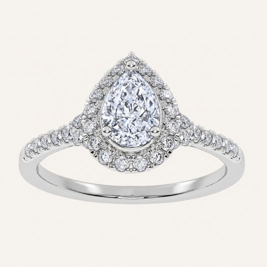 0.50 CT Pear Cut Lab Grown Diamond Promise Halo Ring