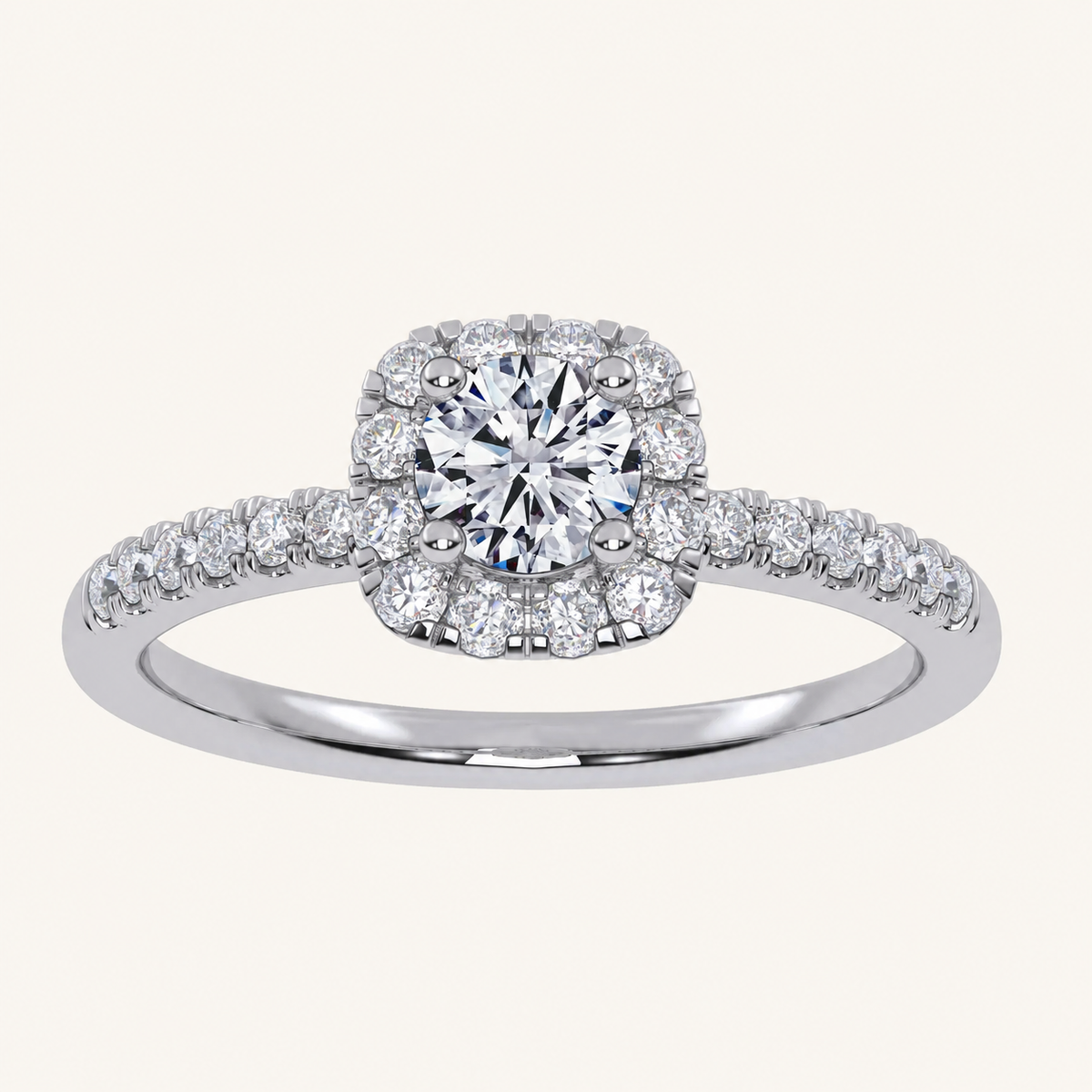 0.50 CT Round Cut Lab Grown Diamond Promise Halo Ring
