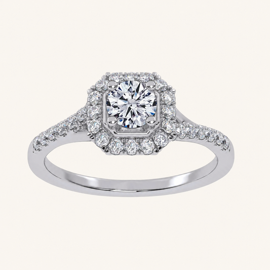 0.50 CT Round Cut Diamond Promise Halo Ring