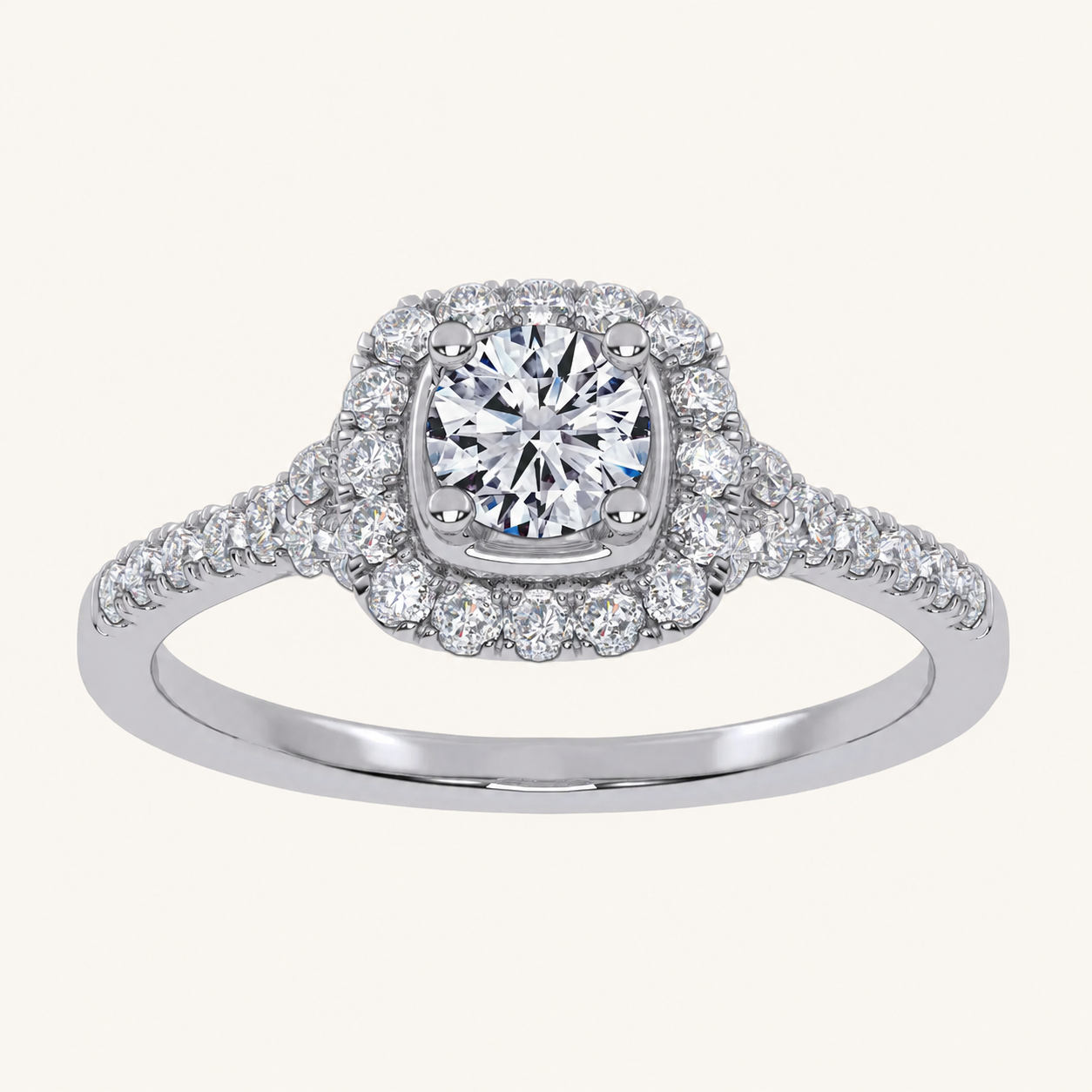 0.50 CT Round Cut Lab Grown Diamond Promise Halo Ring