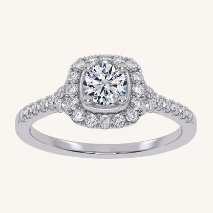 0.50 CT Round Cut Lab Grown Diamond Promise Halo Ring