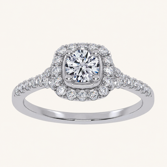 0.50 CT Round Cut Lab Grown Diamond Promise Halo Ring