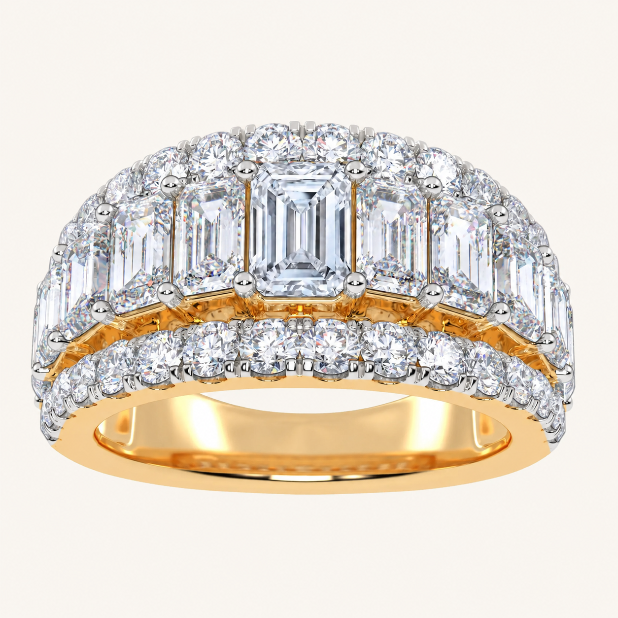 4.00 CT Emerald And Round Certified Lab Grown Diamond Men's Band