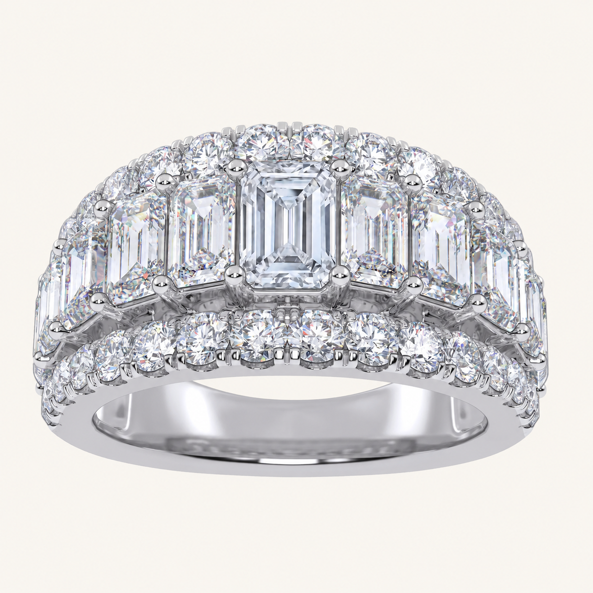 4.00 CT Emerald And Round Certified Lab Grown Diamond Men's Band