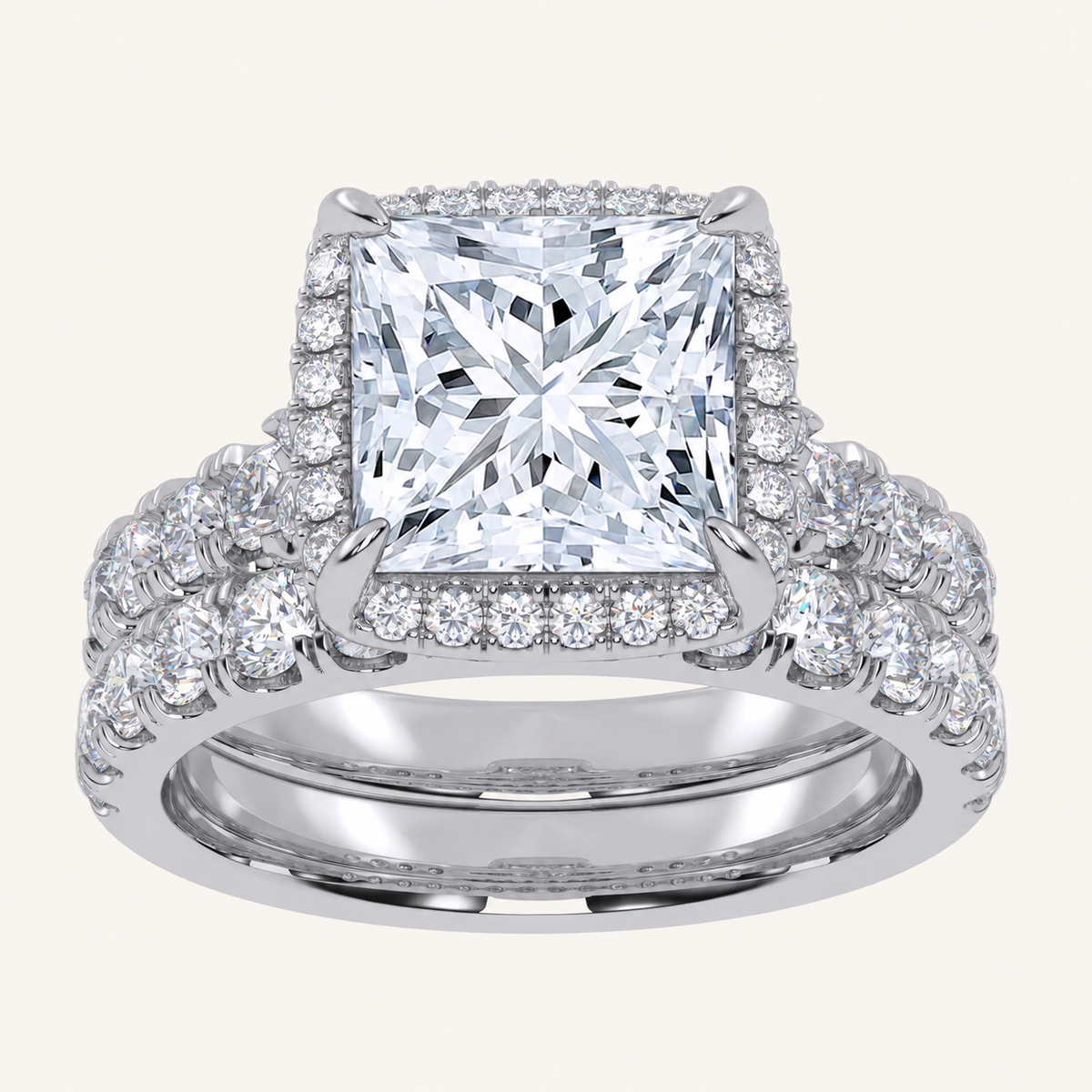 4.53 CT Princess Cut Certified Lab Grown Diamond Bridal Halo Set