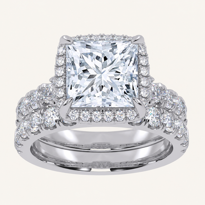 4.53 CT Princess Cut Certified Lab Grown Diamond Bridal Halo Set