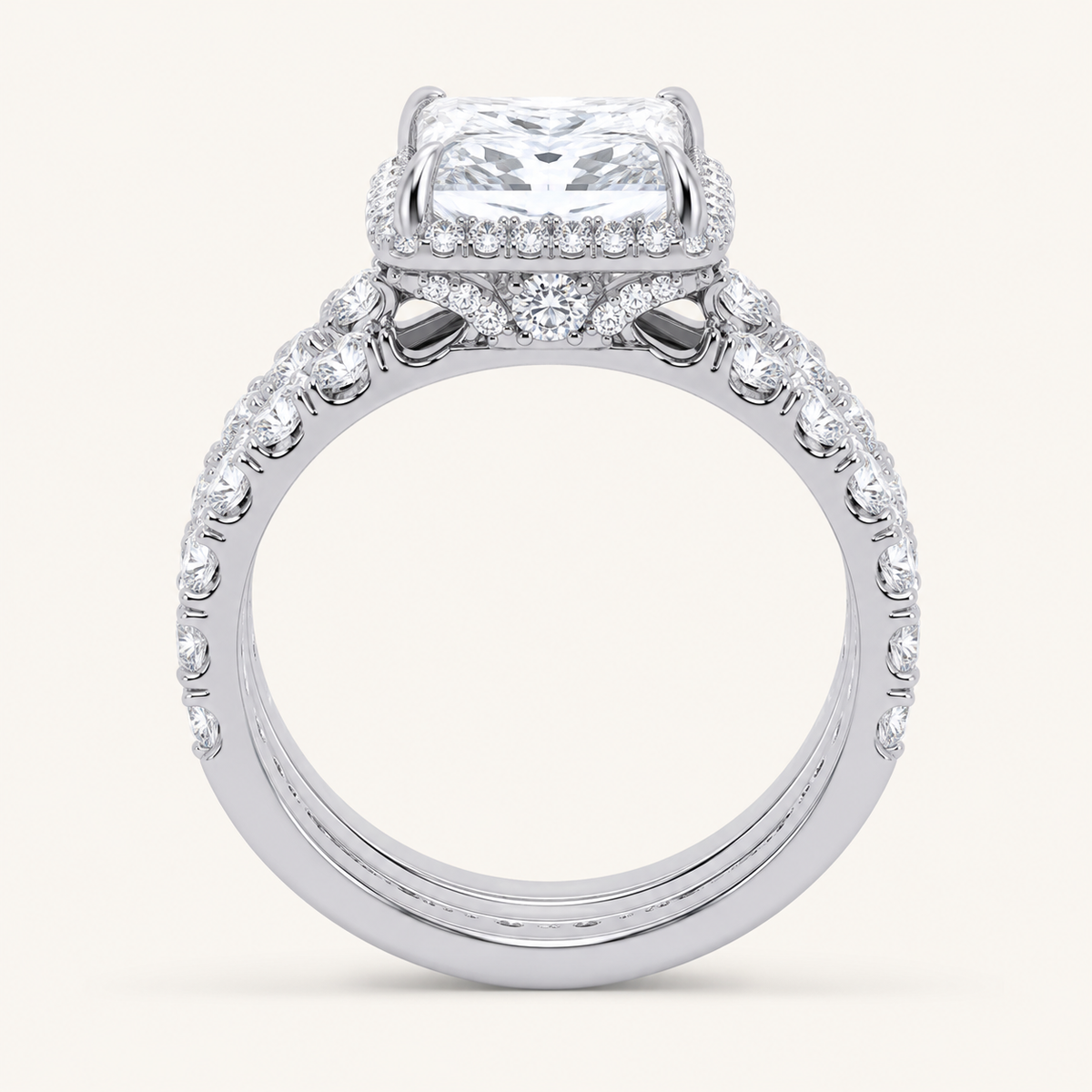 4.53 CT Princess Cut Certified Lab Grown Diamond Bridal Halo Set