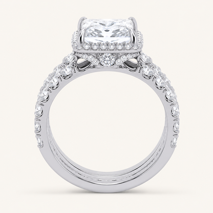 4.53 CT Princess Cut Certified Lab Grown Diamond Bridal Halo Set