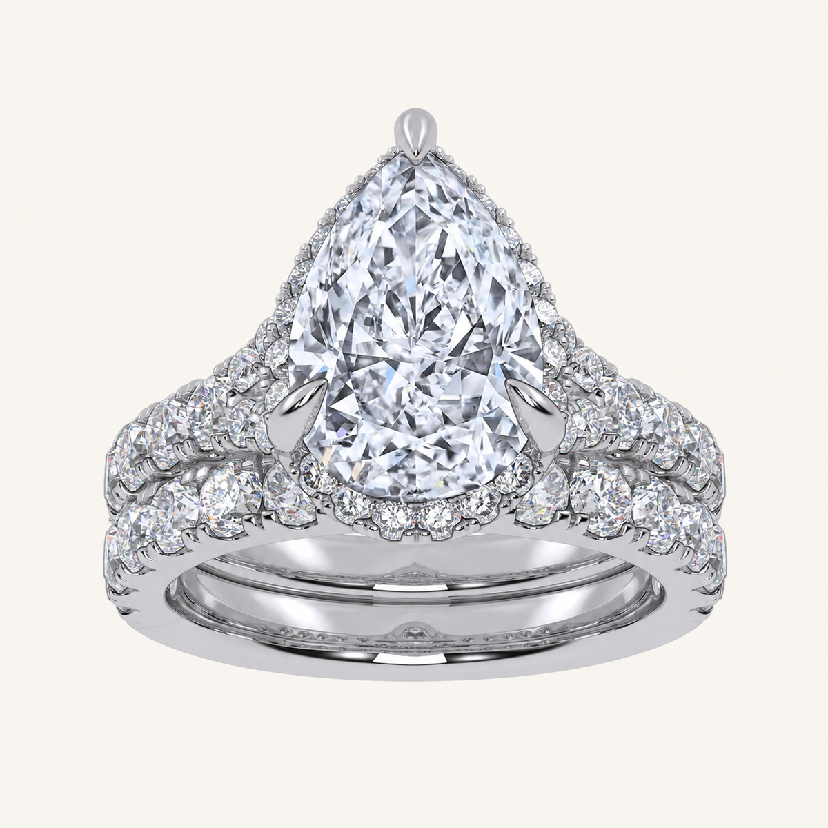 4.53 CT Pear Cut Certified Lab Grown Diamond Bridal Set