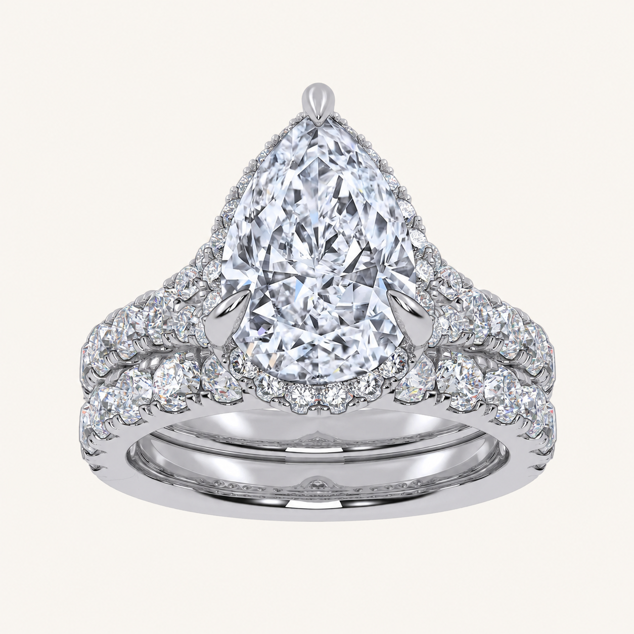 4.53 CT Pear Cut Certified Lab Grown Diamond Bridal Set
