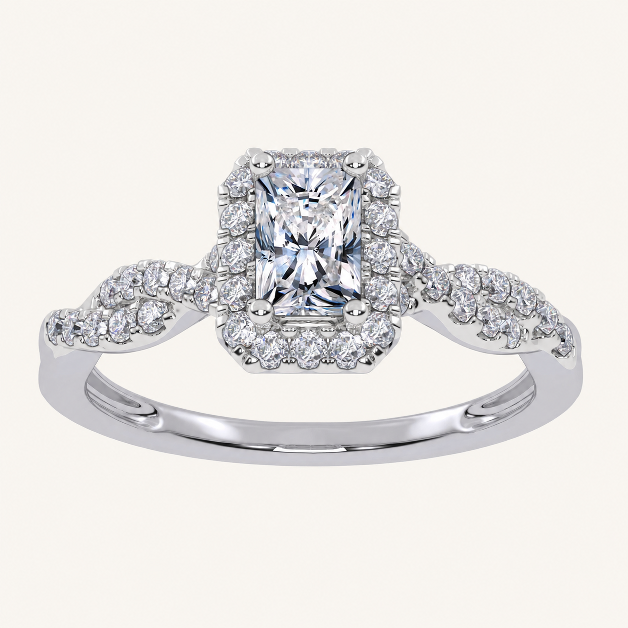 0.51CT Radiant Cut Lab Grown Diamond Promise Halo Ring