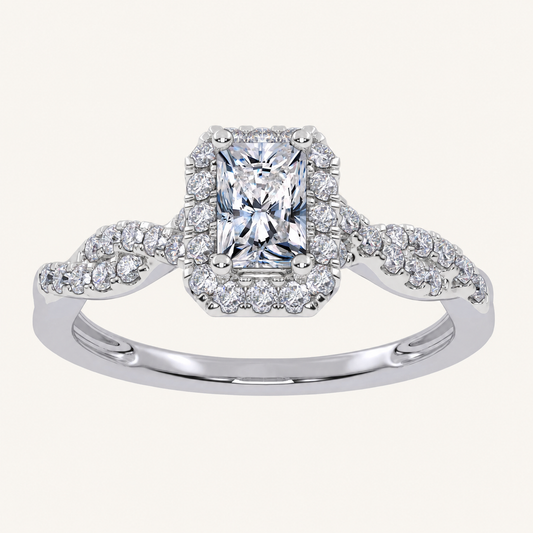 0.51CT Radiant Cut Lab Grown Diamond Promise Halo Ring