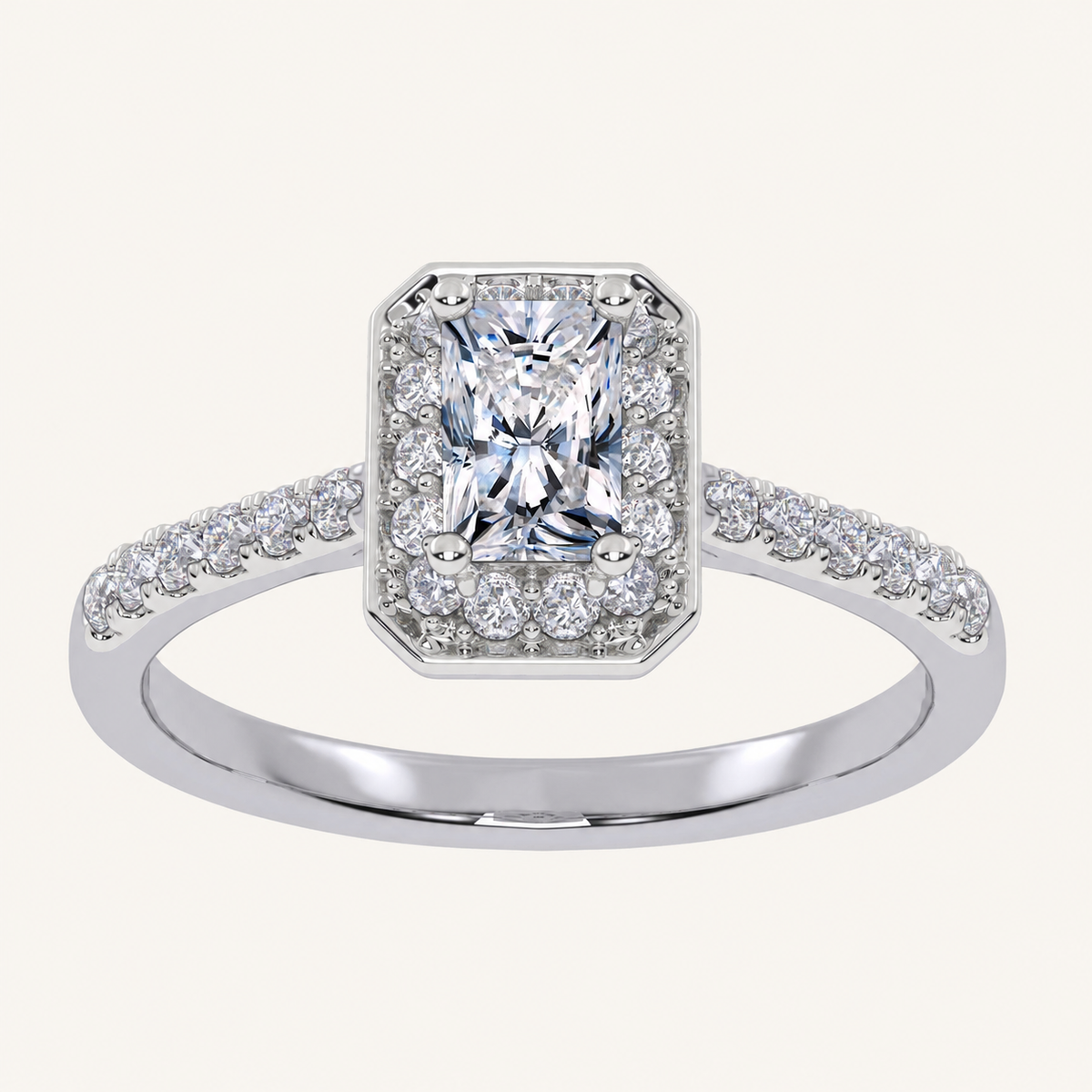 0.51CT Radiant Cut Lab Grown Diamond Promise Halo Ring