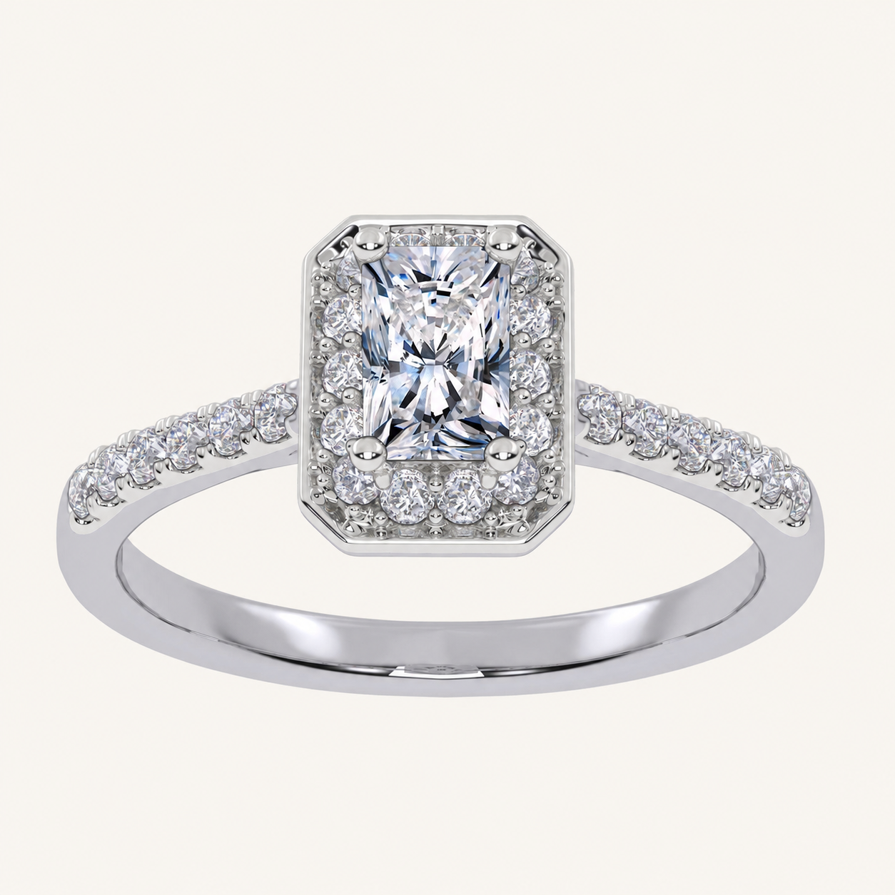 0.51CT Radiant Cut Lab Grown Diamond Promise Halo Ring