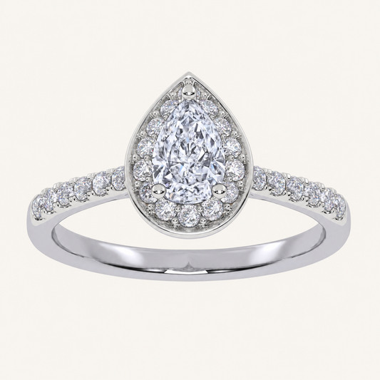 0.51CT Pear Cut Lab Grown Diamond Promise Halo Ring