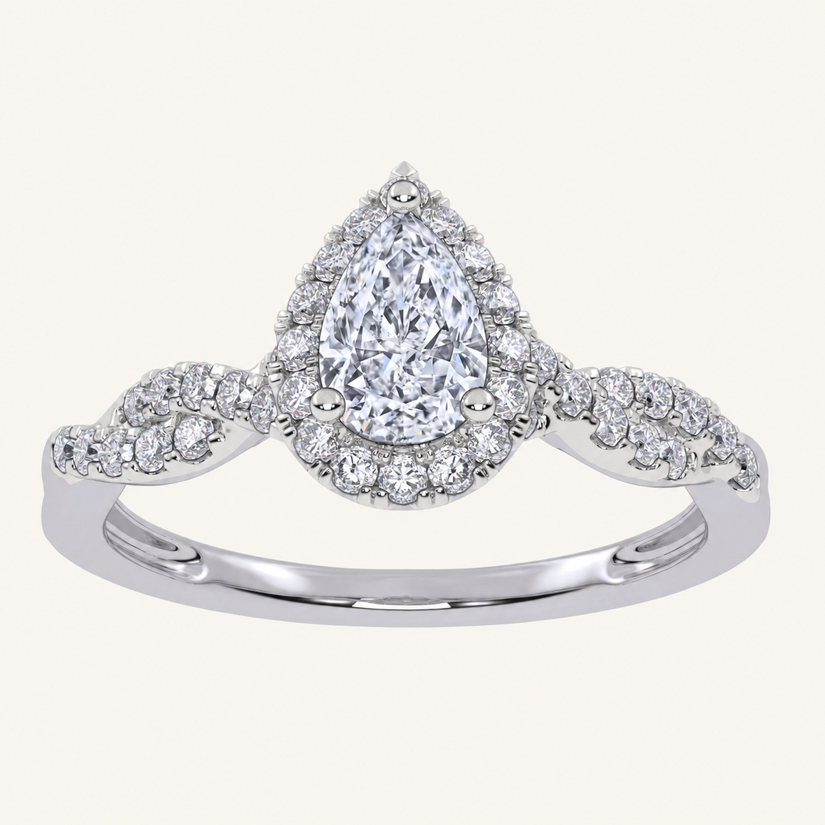 0.51CT Pear Cut Lab Grown Diamond Promise Halo Ring
