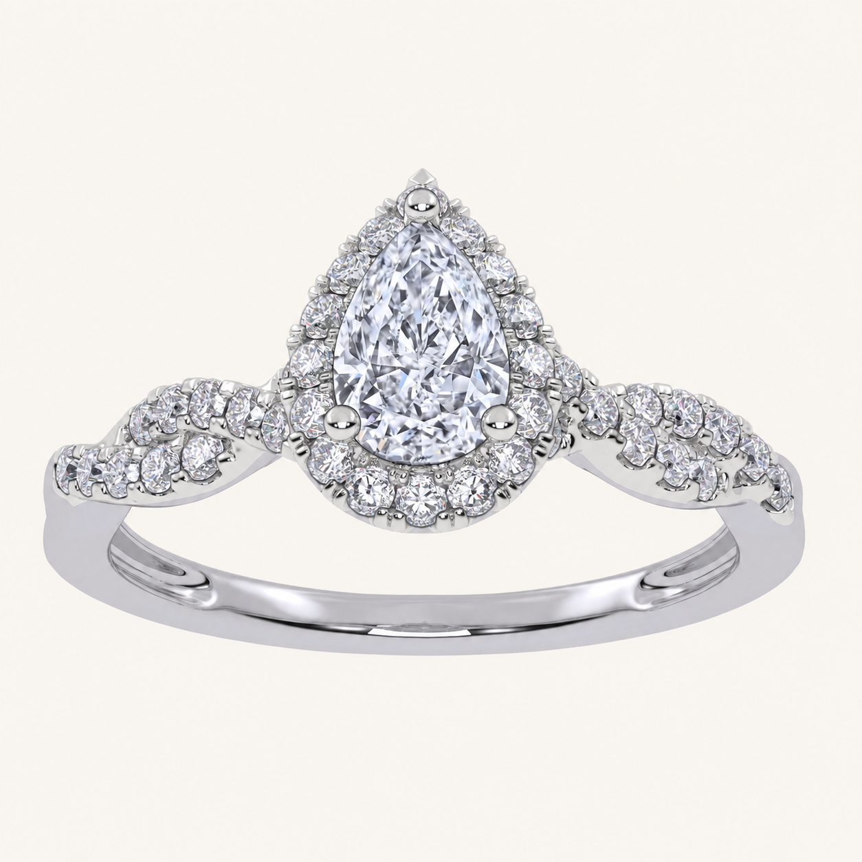 0.51CT Pear Cut Lab Grown Diamond Promise Halo Ring