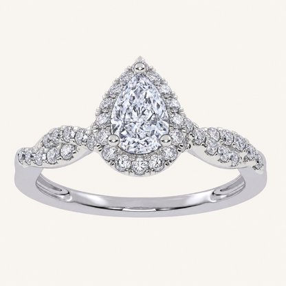 0.51CT Pear Cut Lab Grown Diamond Promise Halo Ring