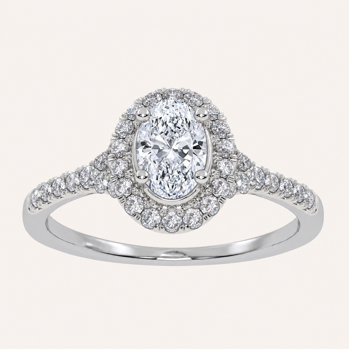 0.52 CT Oval Cut  Lab Grown Diamond Promise Halo Ring