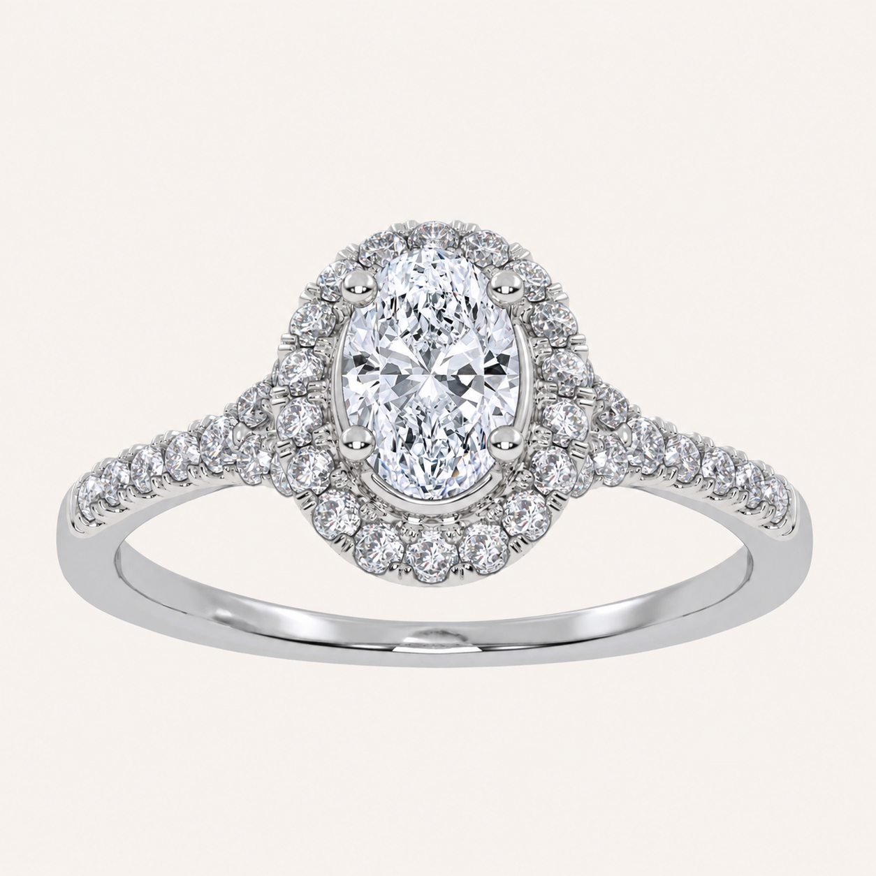 0.52 CT Oval Cut  Lab Grown Diamond Promise Halo Ring
