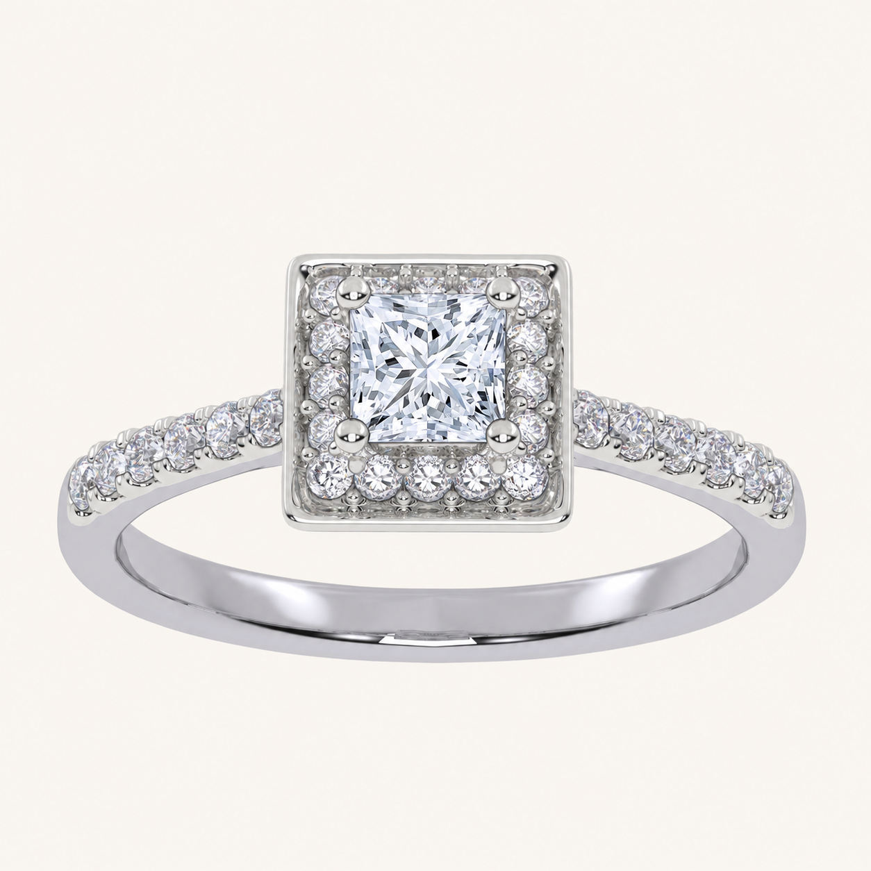 0.52 CT Princess Cut Lab Grown Diamond Promise Halo Ring
