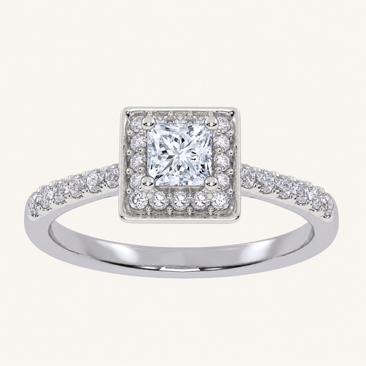 0.52 CT Princess Cut Lab Grown Diamond Promise Halo Ring